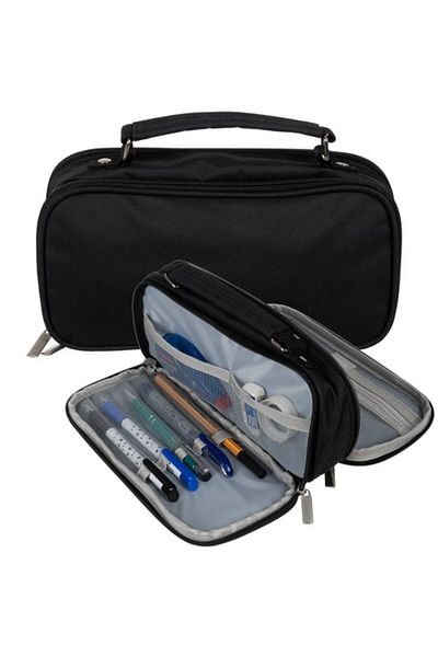 zola Black unequipped pencil case, 2 compartments, inner organizer flap, hanger, 23x7.5x11 cm