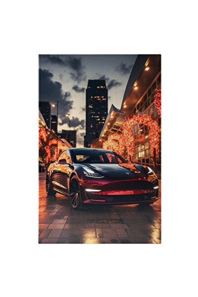 StoryGift Romania Tablou Canvas: Spectacular Car Tesla Cladiri Inalte In Deco...