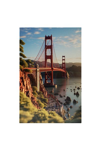 StoryGift Romania Canvas Painting: View Lego Game Style Model Red Bridge Sunrise Digital Painting