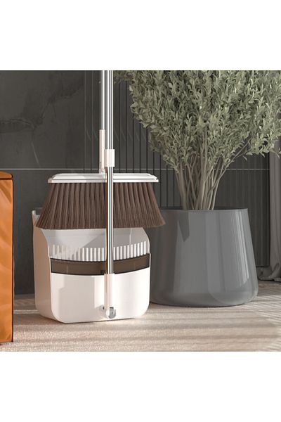 Viyogo Folding broom and dustpan set, stainless steel handle, self-cleaning system, soft bristles, white