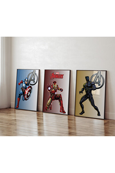 POSTER Kaptan Amerika, Demir Adam, Black Panther Poster Seti 3 Lü Çerçevesiz ...