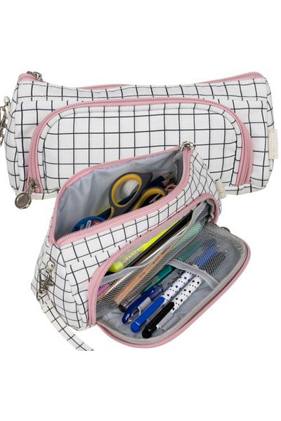 zola Unequipped pencil case, 1 compartment, interior pockets, 22 x 6 x 11 cm, hangers, white with pink zipper