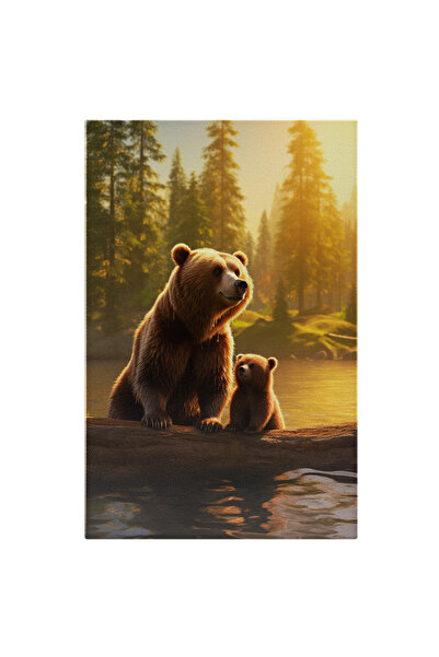 StoryGift Romania Tablou Canvas: Ursoaica Mama Si Ursuletul Copil Se Scalda I...