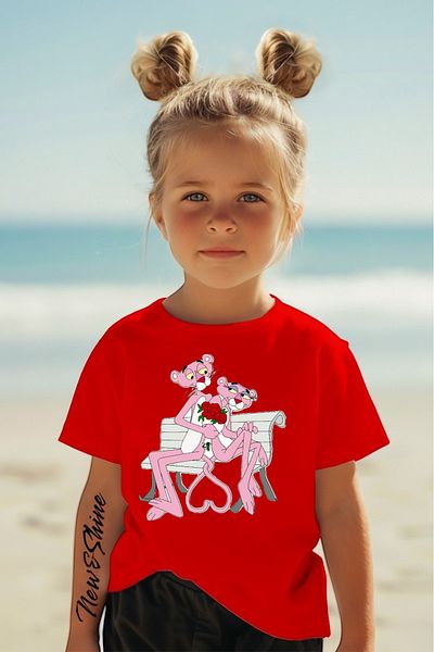 New Shine Pink Panther Printed Oversize Children's T-Shirt