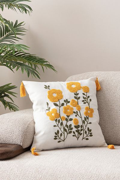 EVOTTO HOME COLLECTİON Comfort Punch Pattern Throw Pillow Cover Square Decorative Bohemian Embroidered Sofa Pillowcase Poncho 45X45