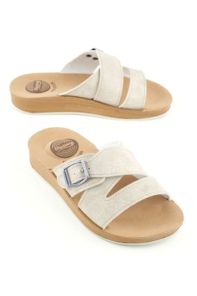 GEZER Women's Summer Bottom Sole Pu Artificial Leather Single Buckle Adjustable Comfortable Massage Sole Daily Slippers