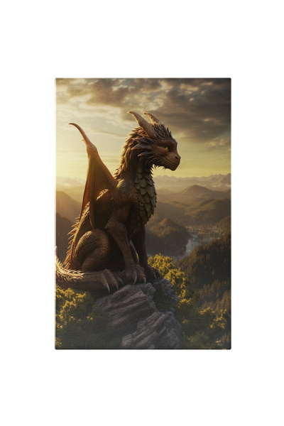 StoryGift Romania Tablou Canvas: Dragon Zâmbind Pe Stâncă Și Peisaj- Creaturi...