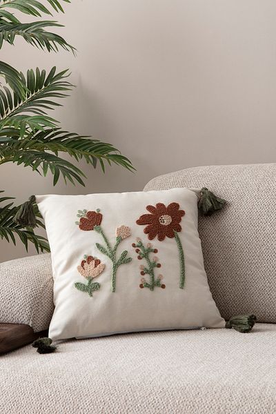 EVOTTO HOME COLLECTİON Comfort Punch Pattern Throw Pillow Cover Square Decorative Bohemian Embroidered Sofa Pillowcase Poncho 45X45