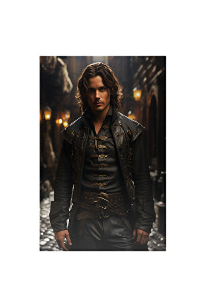 StoryGift Romania Tablou Canvas: Portret Cavaler Baiat Cu Par Lung Brunet Ca Din Basme Tinuta Interbelica Haine D