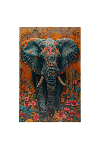 StoryGift Romania Tablou Canvas: Pictură Inedită Cu Un Elefant Printre Flori Colorate- Măreția Naturii În Abstra
