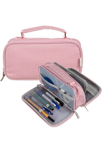 zola Pink unequipped pencil case, 2 compartments, inner organizer flap, hanger, 23x11x7 cm