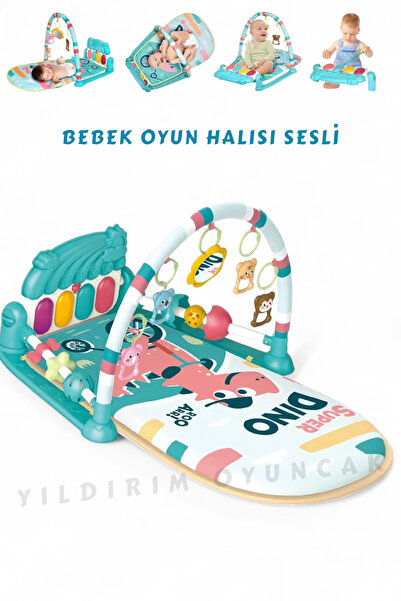 YILDIRIM OYUNCAK سجادة لعب للأطفال مع بيانو، سجادة أطفال بنمط ديناصور قوس قزح...