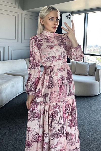 benguen Patterned Hijab Dress Claret Red 505-1