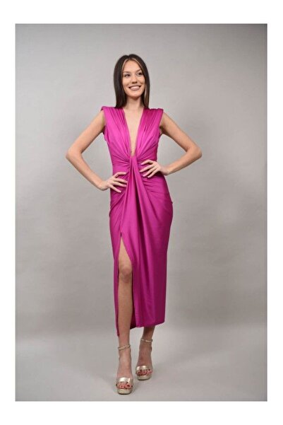 FASHIONLAND ROCHIE LUNGA DE OCAZIE CU PERNITE LA UMERI DOLCIANO NELLY XS-S Fucsia