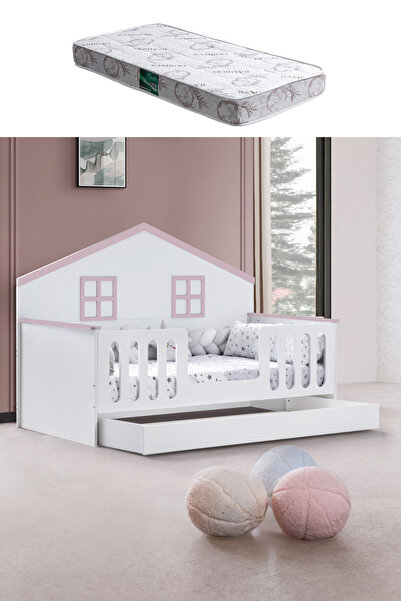 Setay Yavrulu Karyola, Bello Yavrulu Montessori Yatak - Pembe + 1 Adet Comfort Yatak