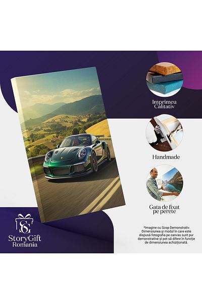 StoryGift Romania Tablou Canvas: Masina Porsche Verde - Viteza Pentru Pasionati Pictura Digitala