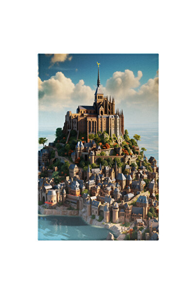 StoryGift Romania Tablou Canvas: View Cetate Pe Deal Pe Apa Stil Lego Cer Senin Sat Traditional Pictura Digitala