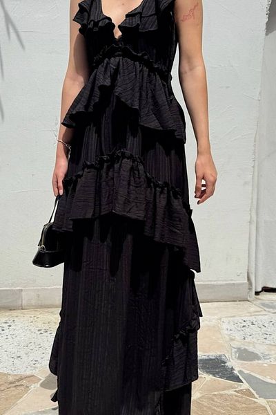 Love Fab Double Straps, Layered, Ruffled, Backless, Long Gypsy Dress