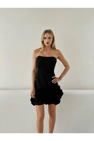 LOKADI Women's Strapless Neck Skirt Detail Mini Dress