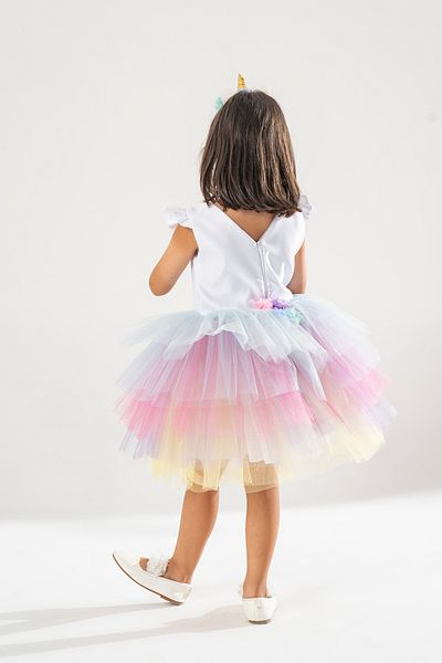 YAĞMUR KOStütüM Unicorn Night, Moon and Stars Girl's Birthday Dress and Party Costume (Unicorn Crown Gift)