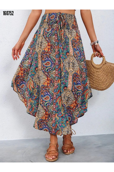 Modayakamoz Fusta de damă cu talie elastică și șireturi, tăiată asimetrică, m...