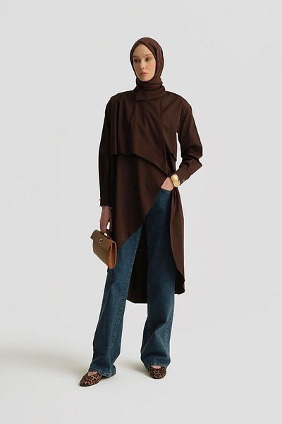 Armine Asymmetrical Cotton Tunic 25Y4703 Brown