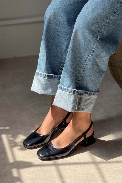 NİŞANTAŞI SHOES Dámské baleríny Jessy Black vrásčitá matná tupá špička s elastickým krátkým podpatkem