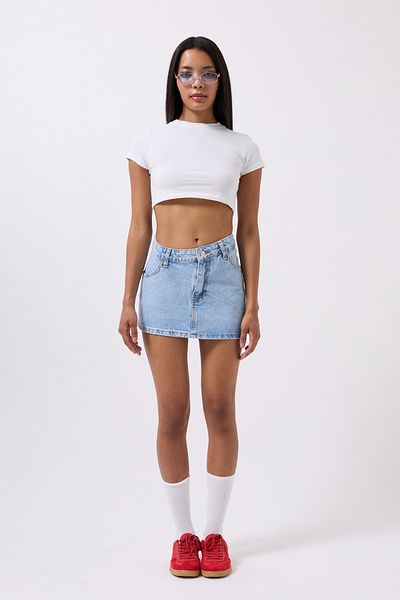 Black Fashion Fusta albastră mini din denim cu talie asimetrică