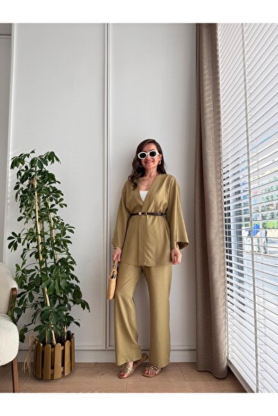 My Blog Khakifarbener Gürtel Klassischer Anzug - 8694