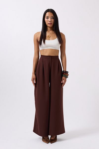 Black Fashion Casual High Waist Brown Pants
