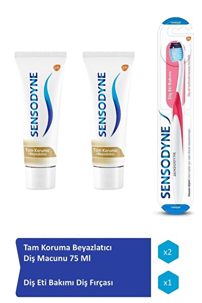 Sensodyne Tam Koruma Beyazlatıcı Diş Macunu 75ml x2 Diş Fırçası x1