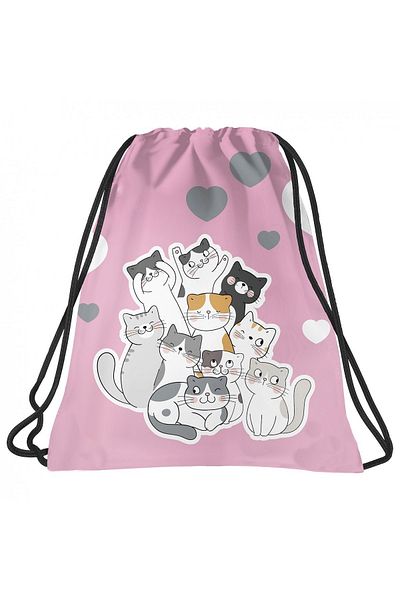 zola Rucsac pentru fete, model pisicute, tip sac cu snur, eticheta pentru nume, 41x35, roz