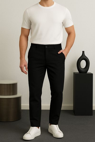 Ser Joven Men's Black Slim Fit Fabric Trousers