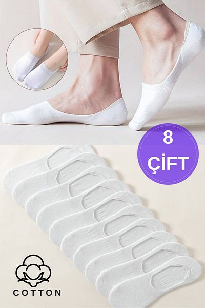 FDCOLLECTİON Women's - Men's Plain Pattern (Pack of 8) Cotton Anti-Sweat Ballerina Socks