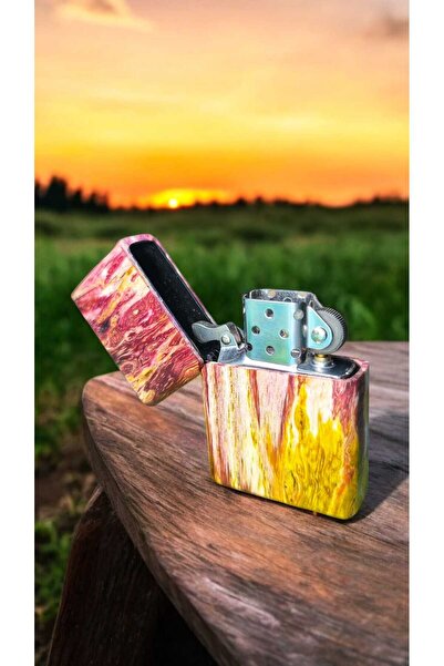 Turna dişbudak ağacı benzinli ahşap çakmak özel üretim hediyelik sarı kırmızı