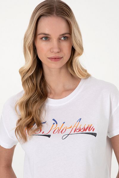 U.S. Polo Assn. Tricou alb cu gât pentru femei 50299735-vr013