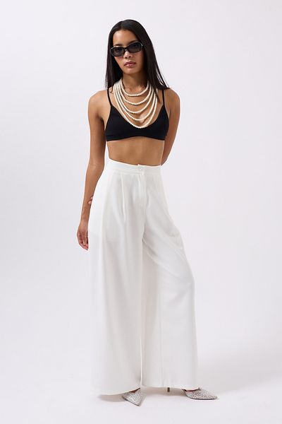 Black Fashion Casual High Waist White Pants