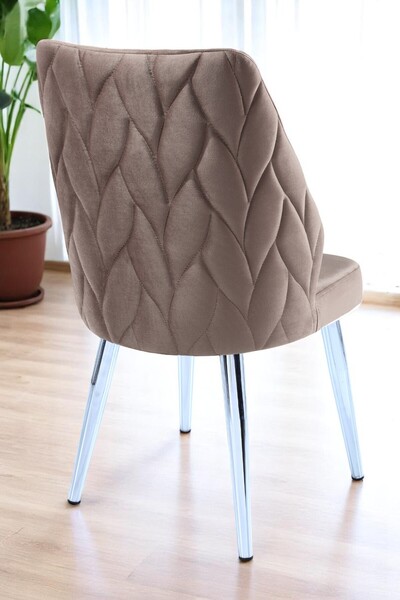 MYMASSA Puffy Sandalye - Babyface Kapuçino Kumaş - Metal Krom Ayak - Mutfak S...