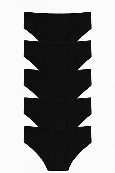 Brandpanty Women's Black Cotton High Waist Thick Brim Panties Pack of 5 -Lily