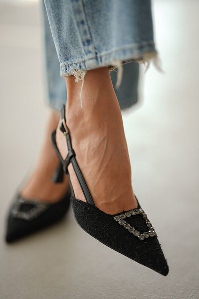 selinshoes Cataramă din țesătură din tweed Betie Stiletto pentru femei - NEGRU