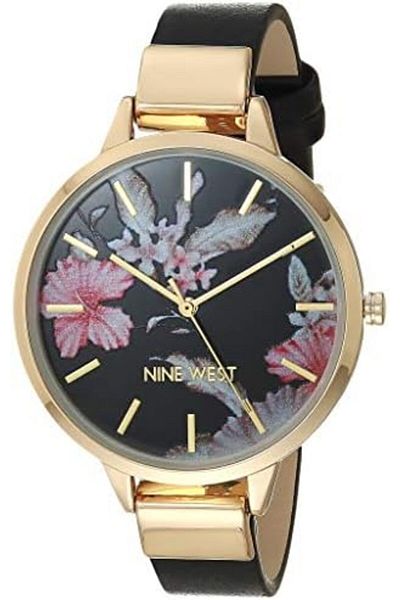 Nine West Women's Japanese Quartz Dress Watch with Faux Leather Strap, Black, 12 (Model: NW/2044FLBK