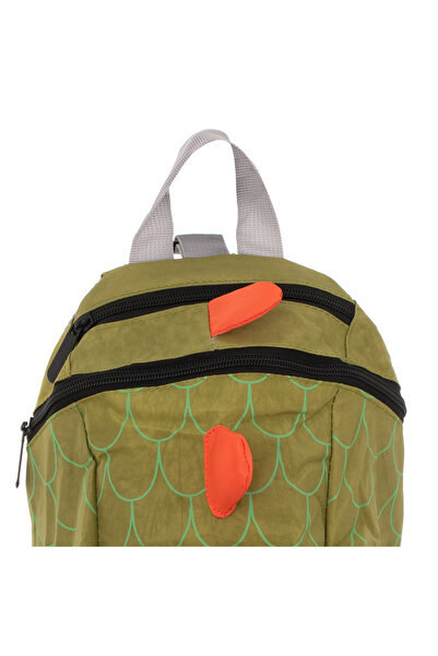 zola Waterproof preschool backpack, dragon shape, 2 pockets, green-orange, 26x19x10 cm