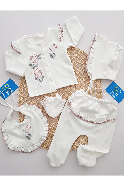 artıbebe Yenidoğan Kız Bebek 5’li Hastane Çıkış Seti Gül Nakışlı | Fırfırlı İ...