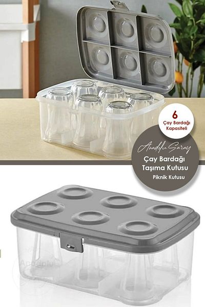 Anadolu Saray 6-Pack Transparent Tea Cup Carrying Box - 6-Pack Tea Cup Storage and Picnic Box