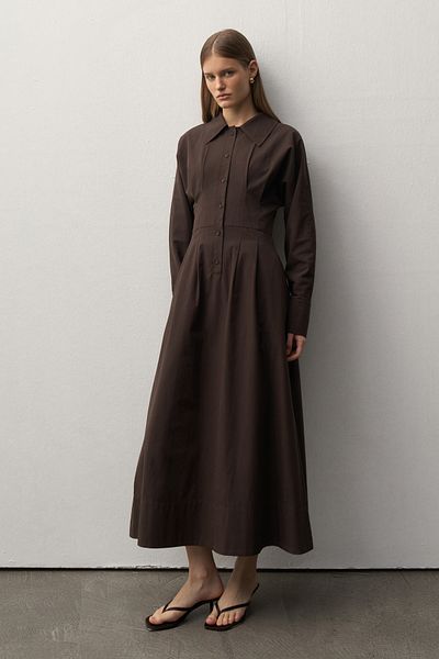 Mathilda By Çiğdem Bilici Women's Bitter Brown Beliz Midi Shirt Dress