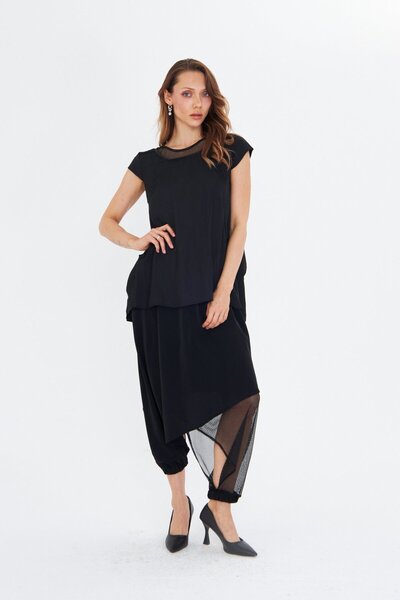 LAMANTE FİLE DETAYLI SİYAH ŞALVAR ETEK