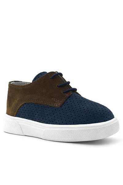 Rakerplus Genuine Leather Navy Blue Brown Lace-Up Boy's Casual Shoes