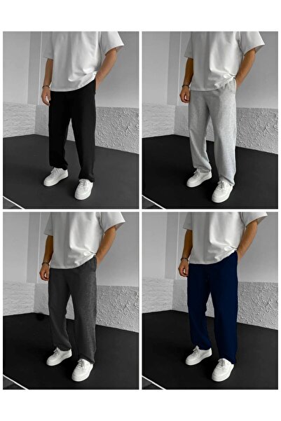 FİTGO Baggy Kesim Geniş Paça Yazlık Eşofman Altı 4 Lü Paket Set