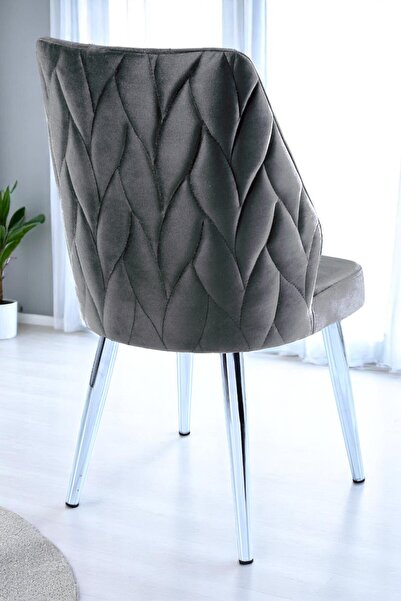 MYMASSA Puffy Sandalye - Babayface Gri - Metal Krom Ayak - Salon Sandalyesi /...