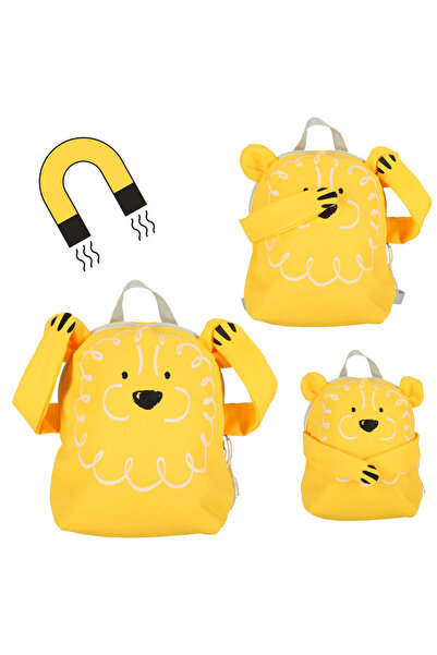 zola Children's backpack, padded straps, magnetic handles, yellow lion pattern, 23x28x11.5 cm